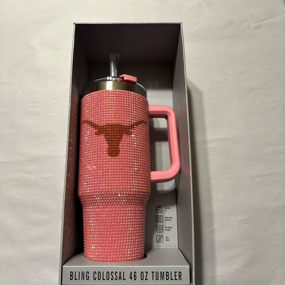 Pink Rhinestone Texas Longhorns Tumbler